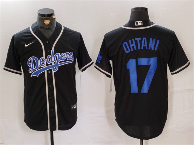 Men's Los Angeles Dodgers #17 Shohei Ohtani Black Cool Base With Patch Stitched Baseball Jersey